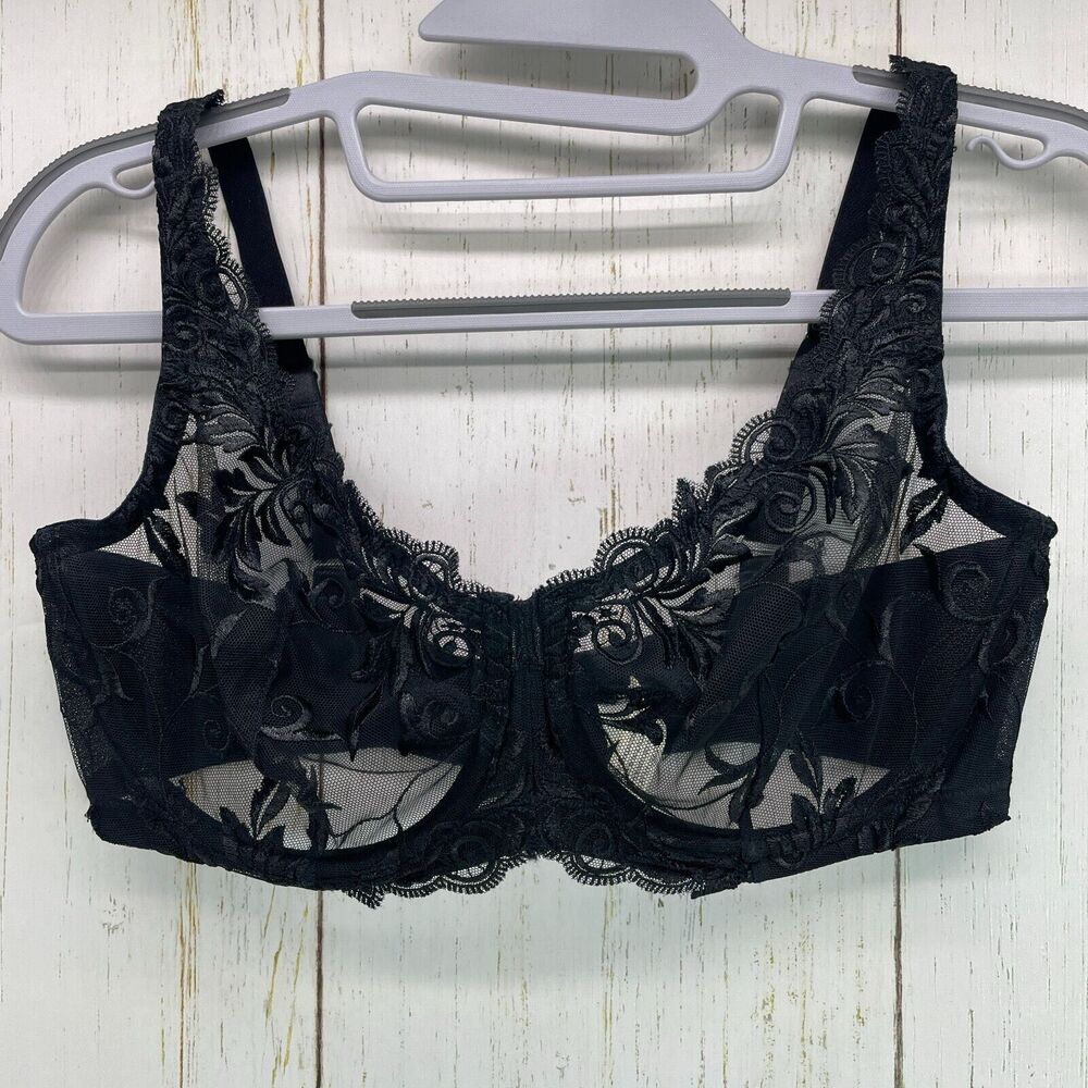 Soma Size 34DD Bra Black Sensuous Lace Unlined Sheer Cup Underwire Back Closure